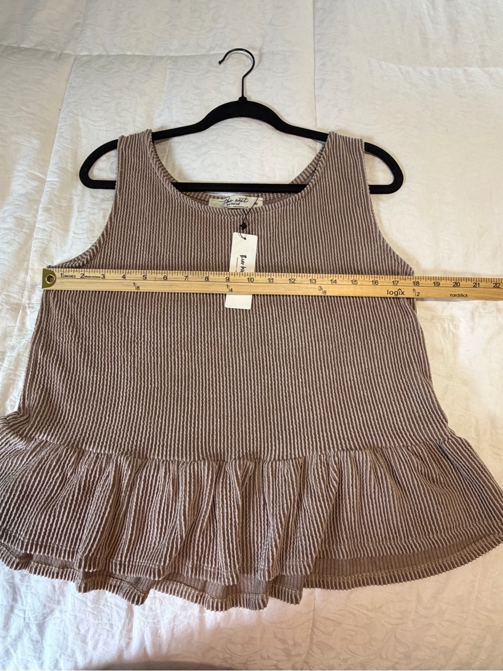 Three Bird Nest Textured Gauze Peplum Lounge Set Wide Leg Pants Neutral Boho M - Picture 7 of 11